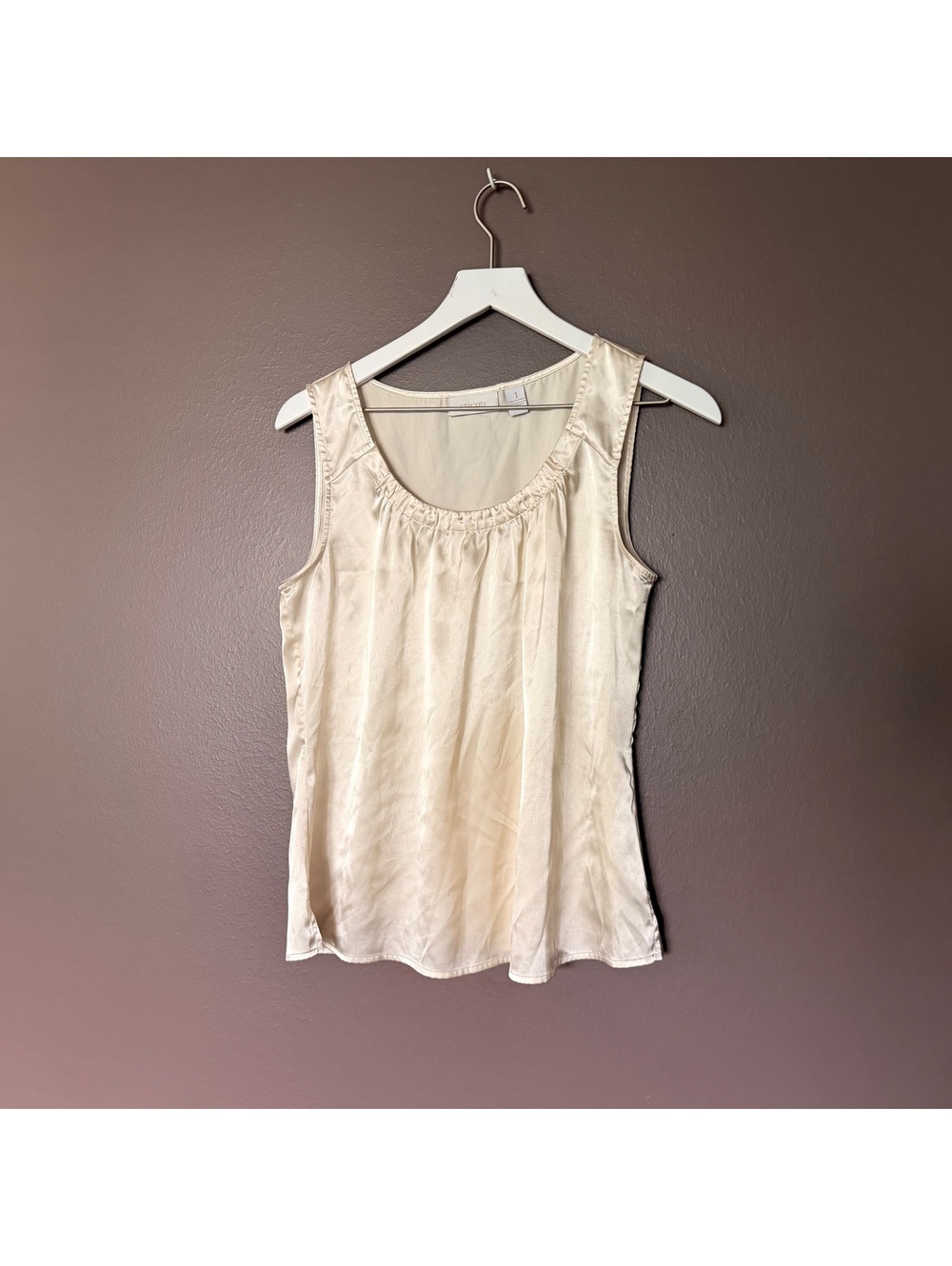 CHICOS TANK TOP IVORY SPANDEX SATIN BLOUSE